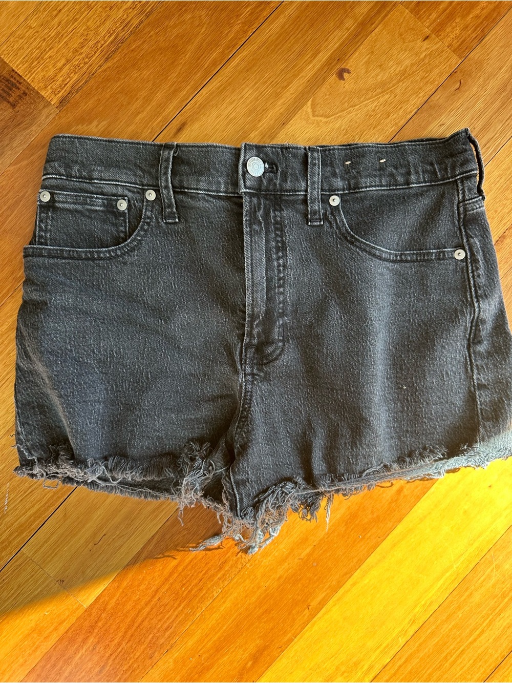 Madewell Black High-Rise Distressed Jean Shorts